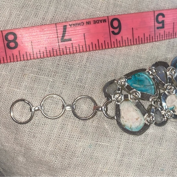 Gorgeous Tibetan Turquoise + Moonstone gem cluster statement cuff - Picture 10 of 14